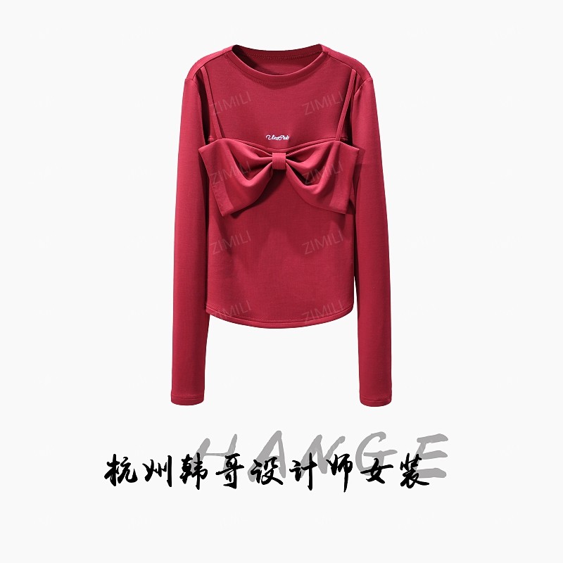 【韩哥女装】2025秋冬新款欧版安可拉红贴蝴蝶结休闲上衣10056-A2