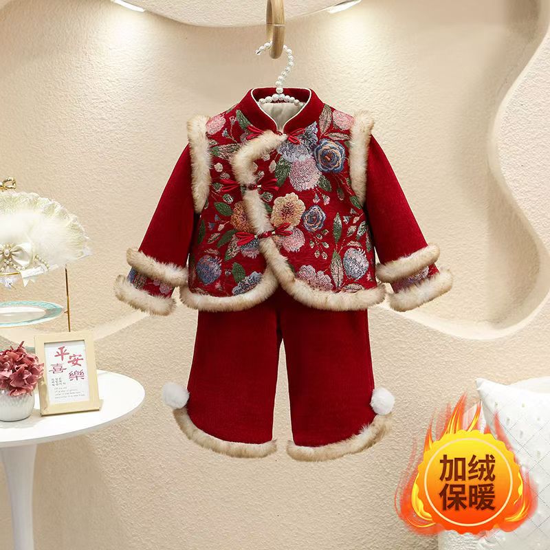 女童拜年服冬装中国风新年唐装套装加厚宝宝中式汉服儿童过年衣服
