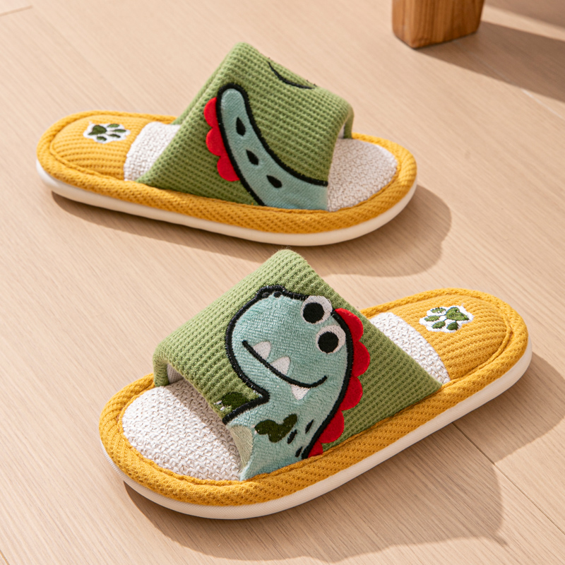 儿童亚麻拖鞋男童春秋季2025新款小男孩卡通恐龙女童宝宝居家软底