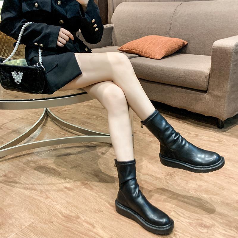 半靴子女小短靴新款秋冬网红小个子厚底瘦瘦靴中高筒长靴