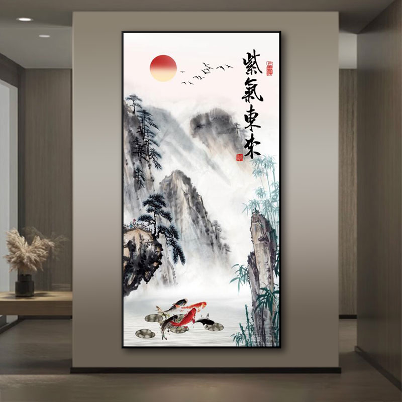 【紫气东来】玄关装饰画过道带灯入户聚财高档镶钻晶瓷画2025挂画
