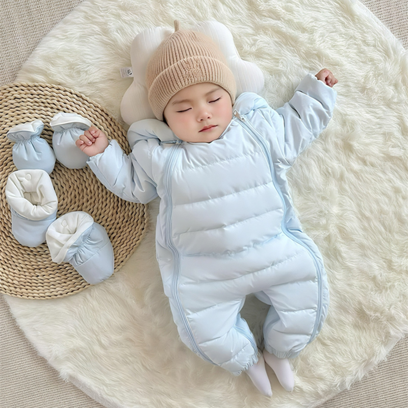 2025婴儿羽绒服连体衣男女宝宝外出服哈衣新生儿加厚抱衣连帽爬服