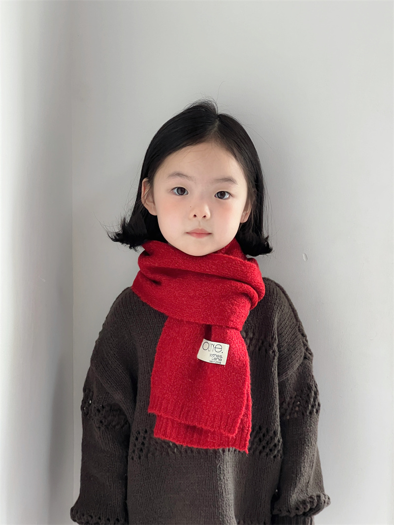 儿童拜新年喜庆大红色围巾男宝女宝小孩冬季保暖围脖韩版洋气百搭