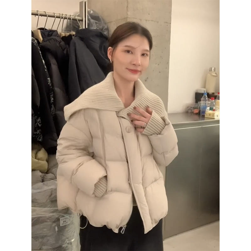 MARIE.COCO新款韩系翻领假两件拼接棉服冬季新款宽松显瘦棉衣外套