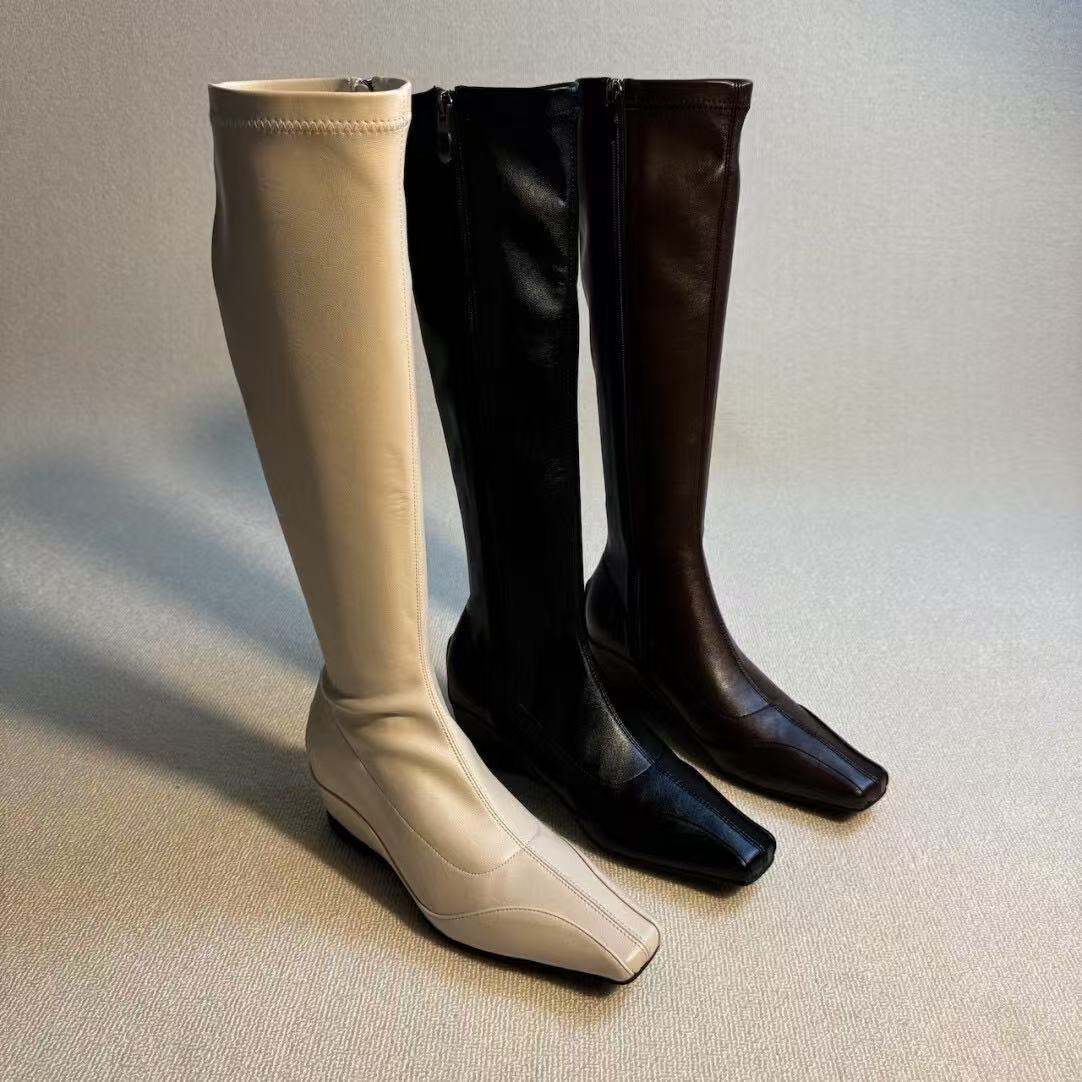 六也「坡跟骑士」法式方头内增高极简气质不过膝显瘦百搭长靴L921