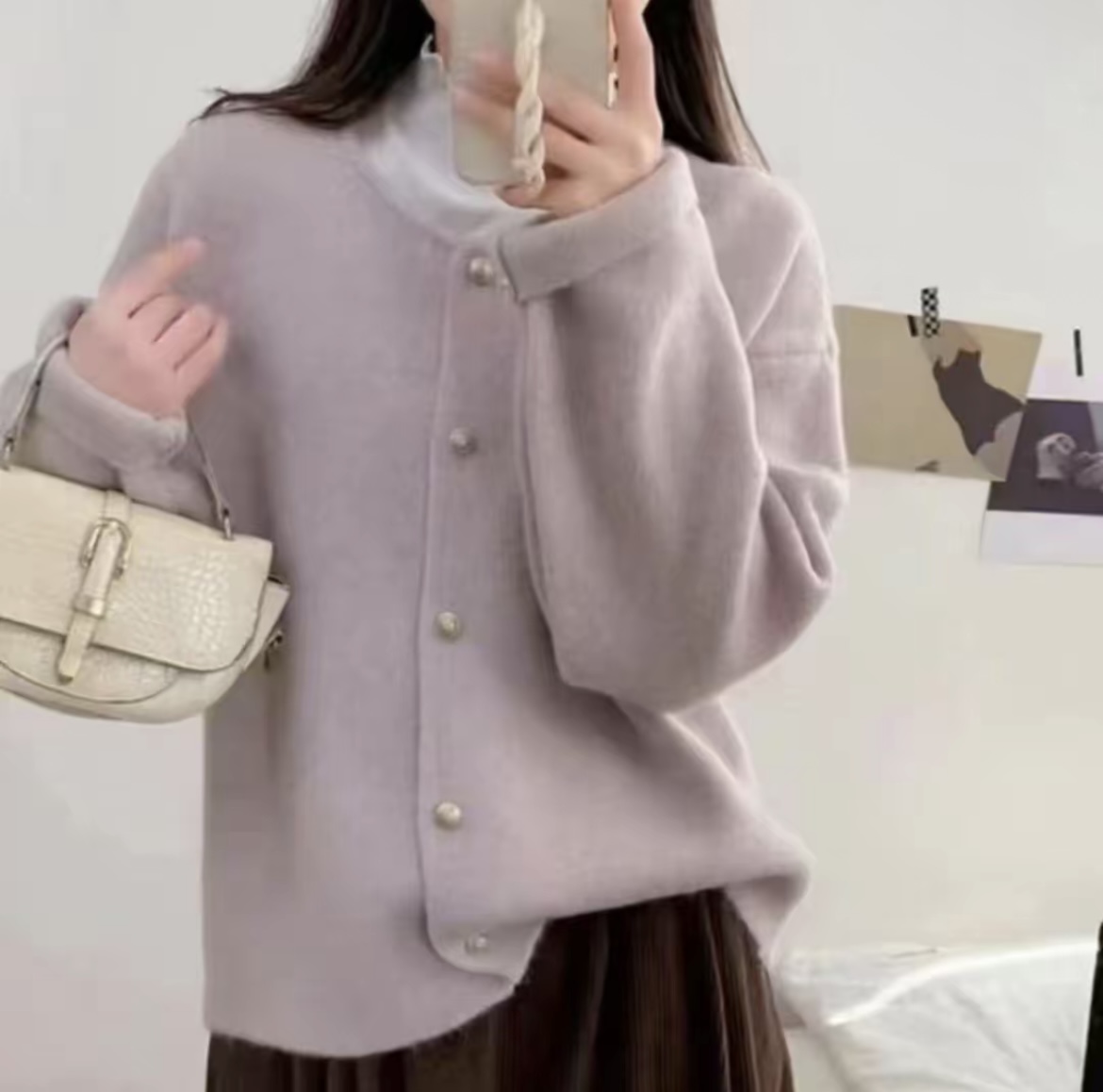 小香风针织开衫软糯高密度高克重韩系小金扣针织开衫外套