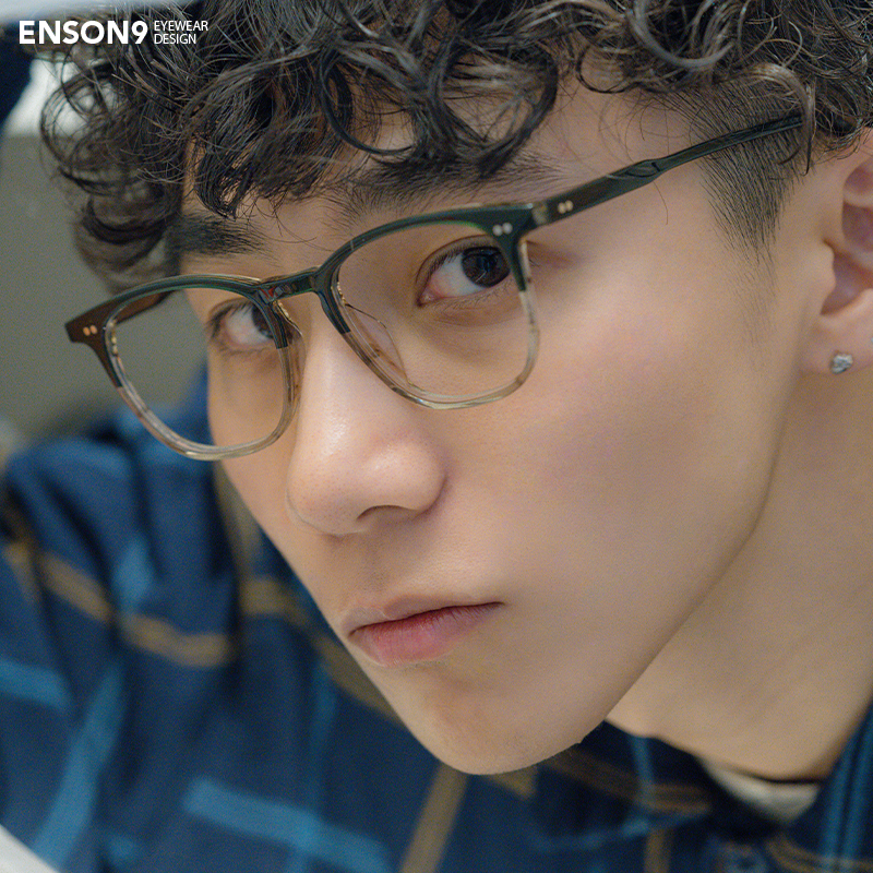 enson9简约复古板材大方框潮男女 日系半透明拼色可配近视平光镜