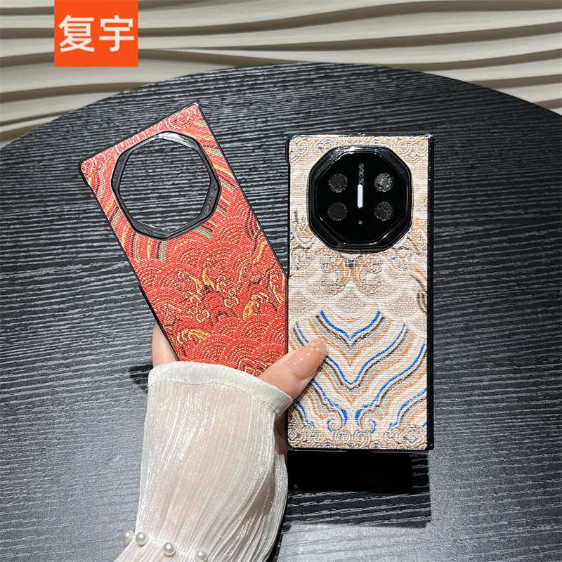适用华为matext三折叠非凡大师手机壳中国风刺绣波浪超薄防摔后壳