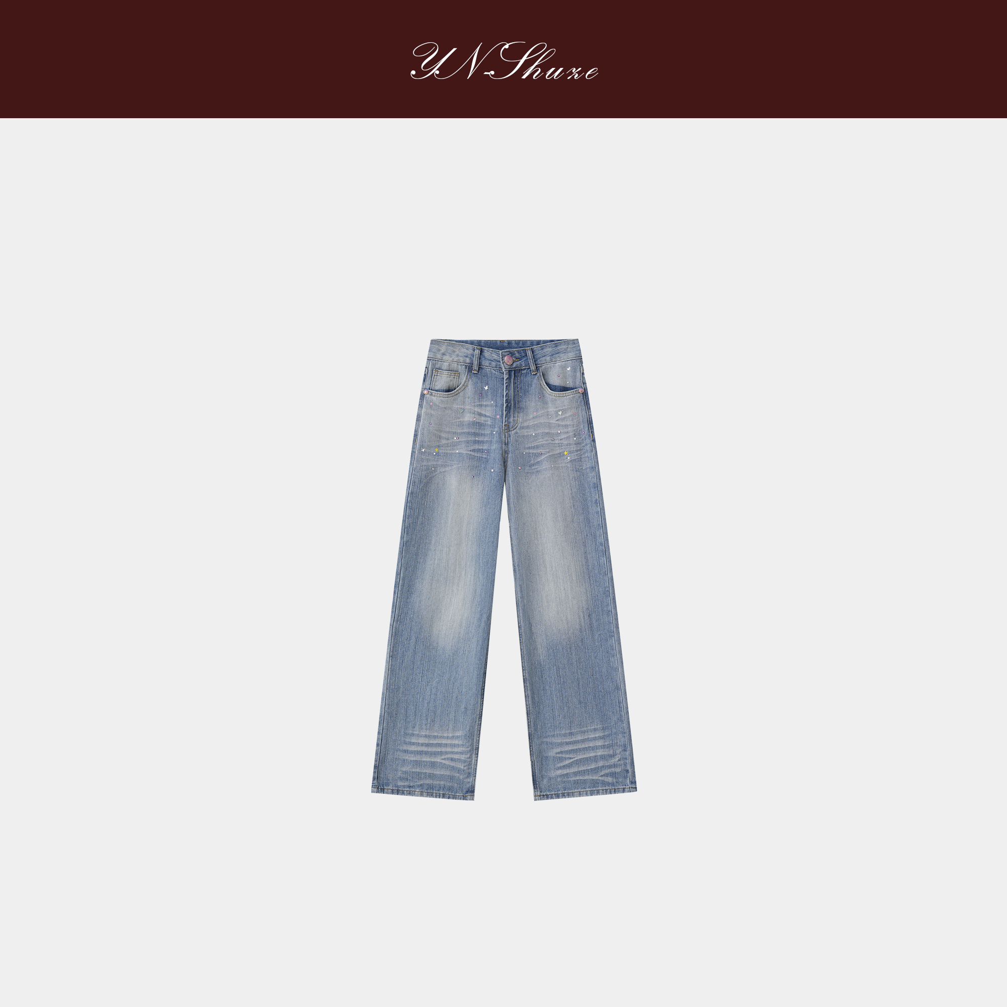 YN-SHUZE【碎落星石】设计师秋冬复古港风时尚牛仔裤SZ-YNB-25010