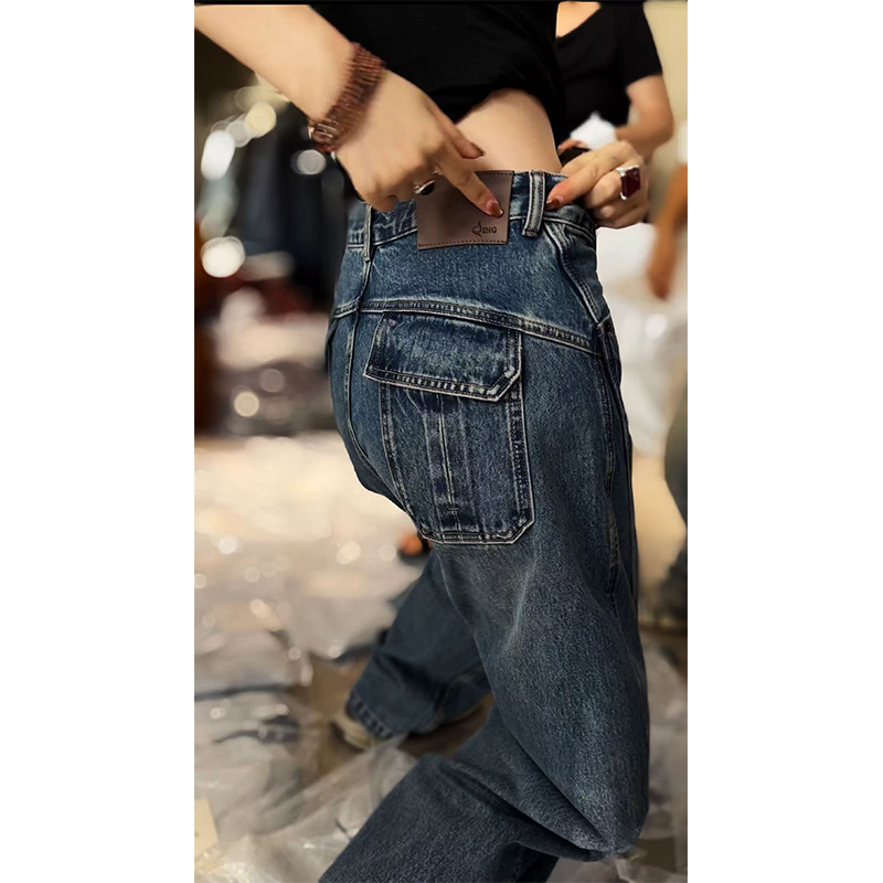 《牛逼卡拉斯牛仔裤》690255高腰宽松牛仔裤女裤时尚休闲裤直筒长裤