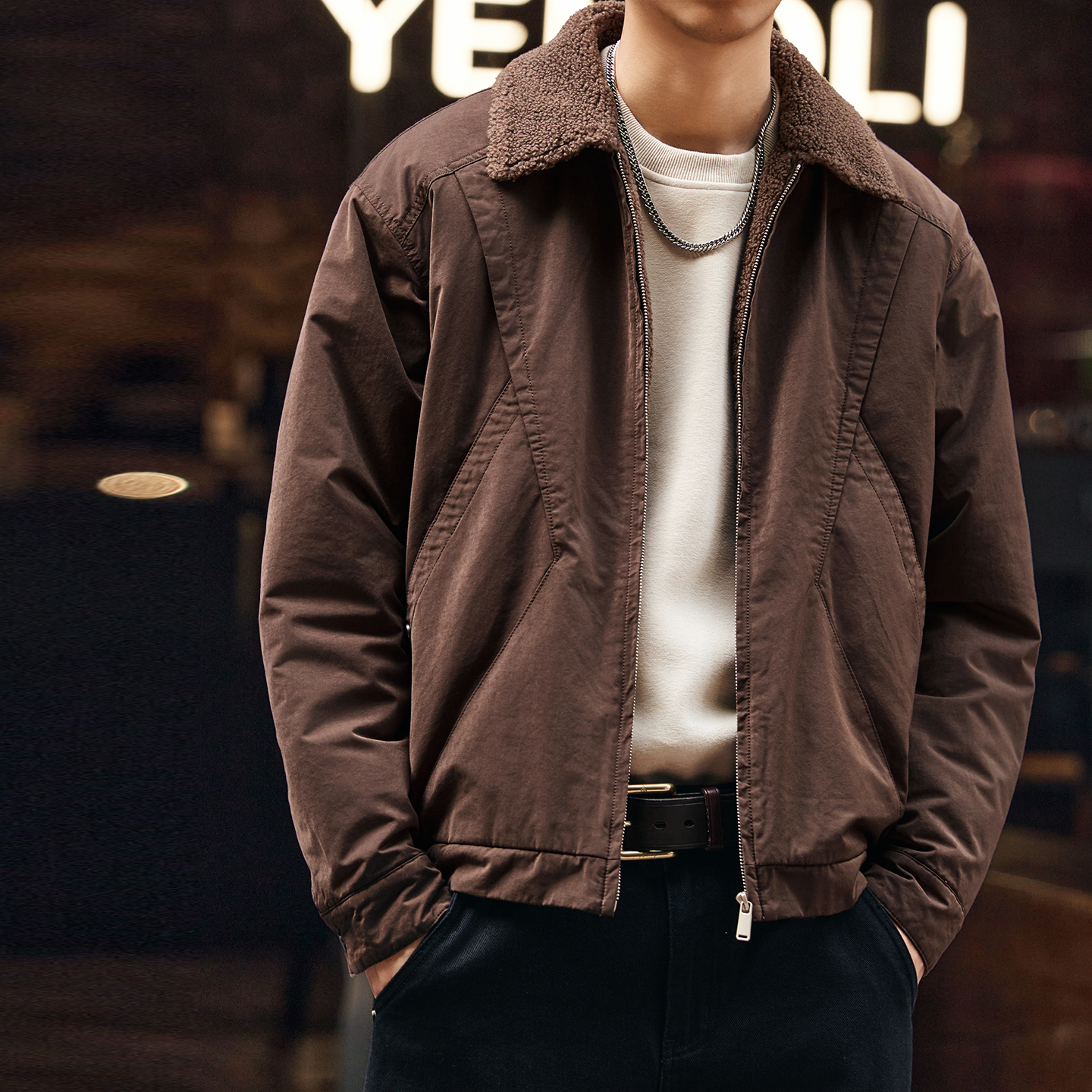 格蓝鹿美式座山雕毛领重磅羊羔绒工装棉服男冬季棉衣保暖棉袄外套