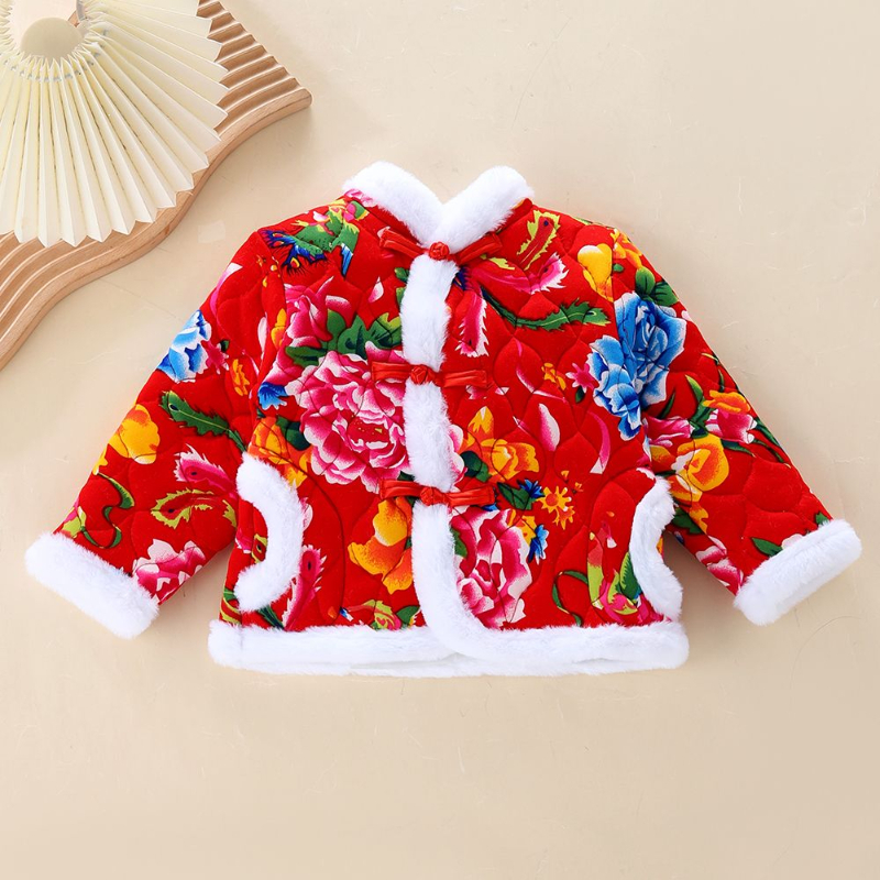 女童东北大花棉袄女宝宝冬季棉衣新年中国风拜年服保暖加绒棉袄