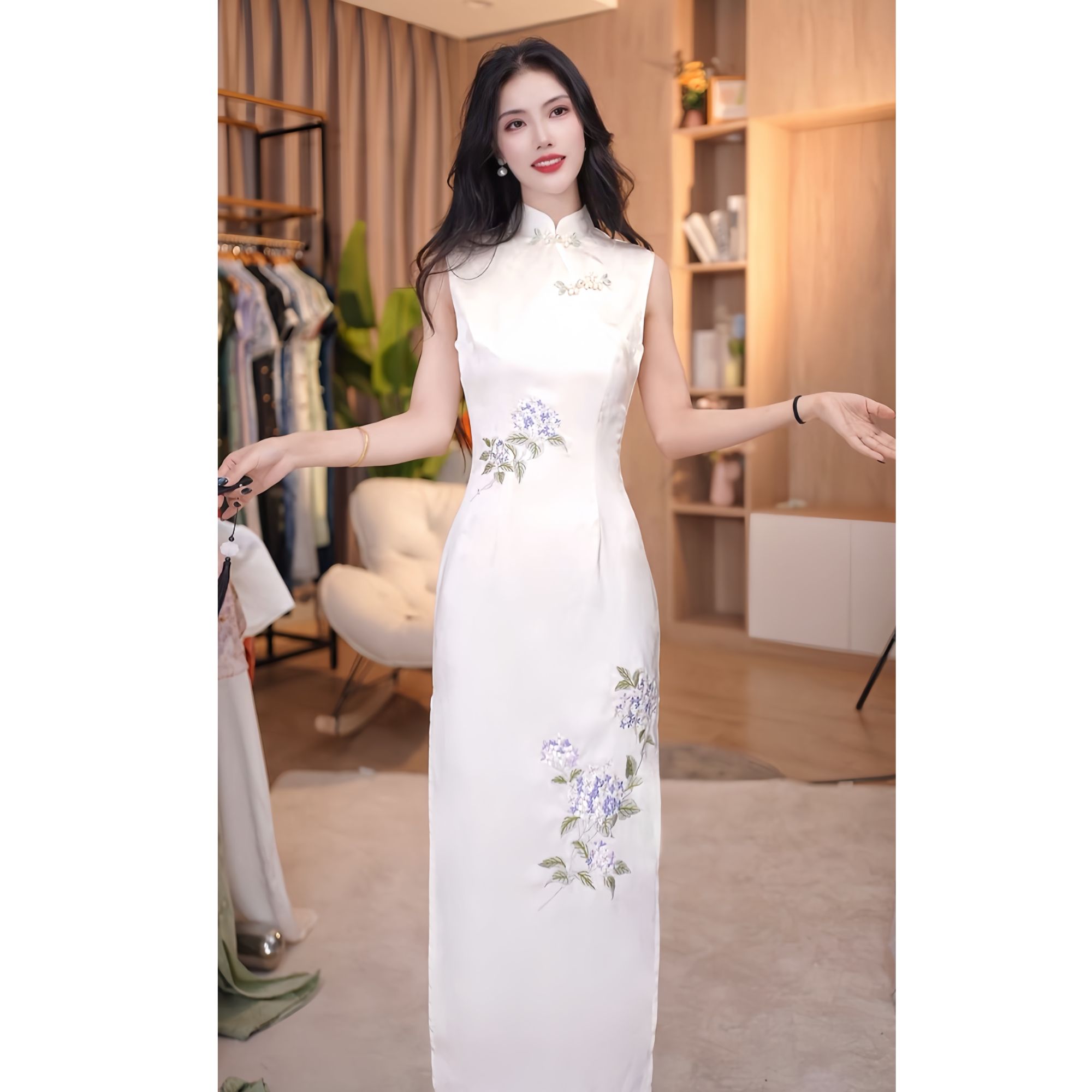 青未了【花影】精致手工双盘扣重工刺绣中国风改良日常旗袍 衣长120