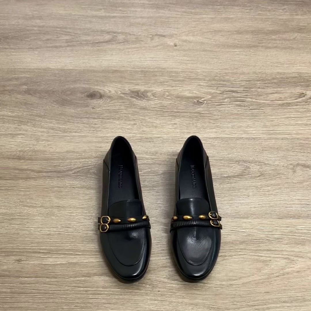 羊皮版~2025新款复古粗跟乐福鞋女一脚蹬圆头单鞋真皮通勤小皮鞋