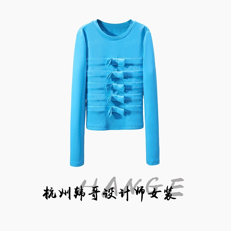 【韩哥女装】2025欧版设计款法蓝贴布圆领休闲上衣10060-A4