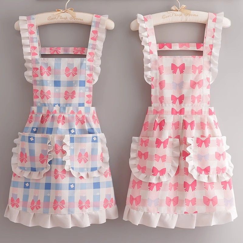 新款围裙女韩版时尚蕾丝家用厨房防污上班工作服围腰透气夏季