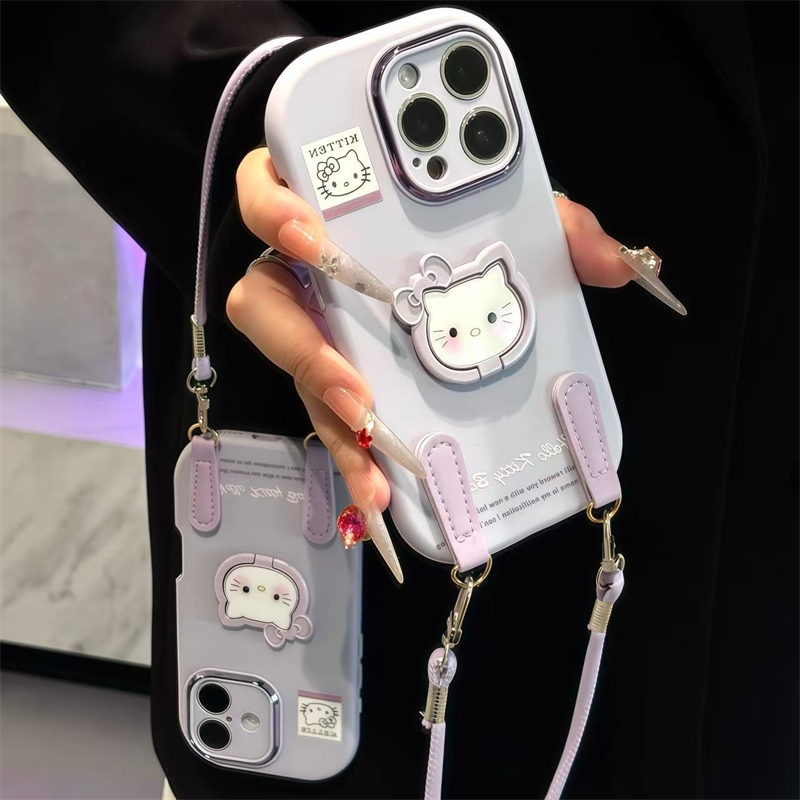 香芋紫Kitty酱支架挂绳适用苹果17手机壳iPhone16小米vivoppo华为