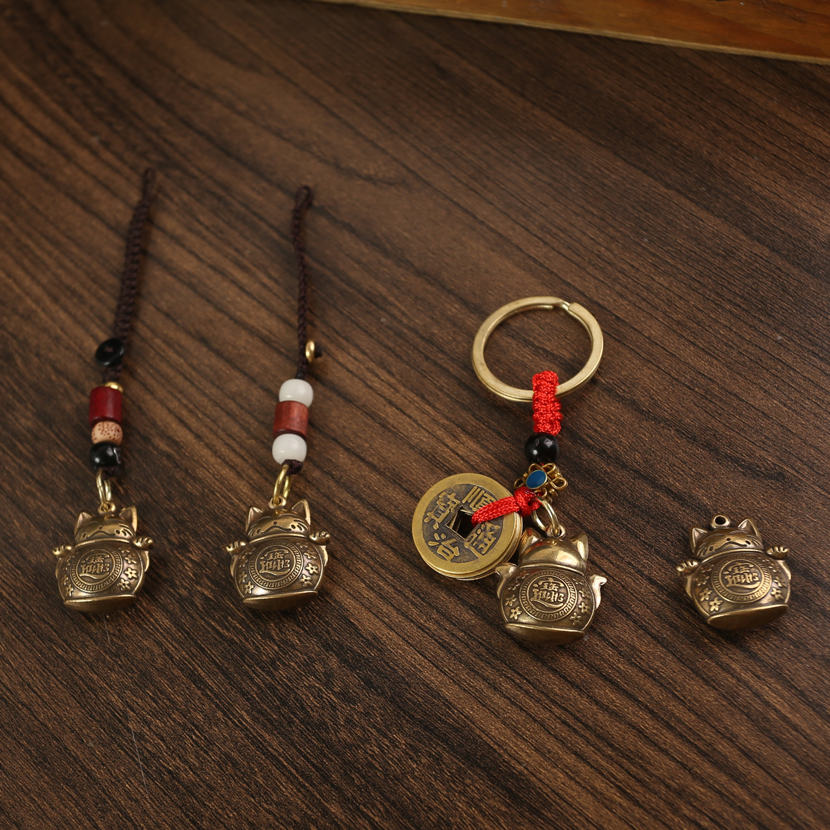 唐腾黄铜招财猫复古迷你实心挂件可爱猫咪黄铜新款包包钥匙扣挂坠