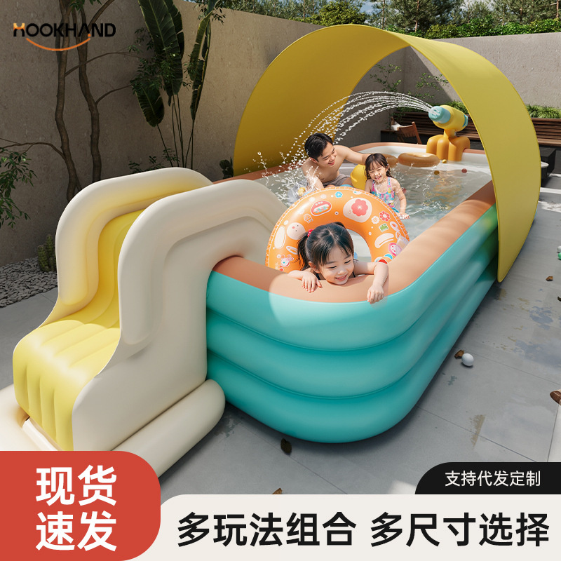 夏季工厂批发充气游泳池加厚遮阳棚滑滑梯泳池儿童成人家用可折叠