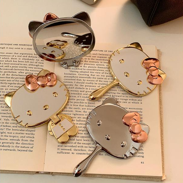 可爱凯蒂猫小镜子女随身携带手持迷你化妆镜立体折叠补妆镜学生LX