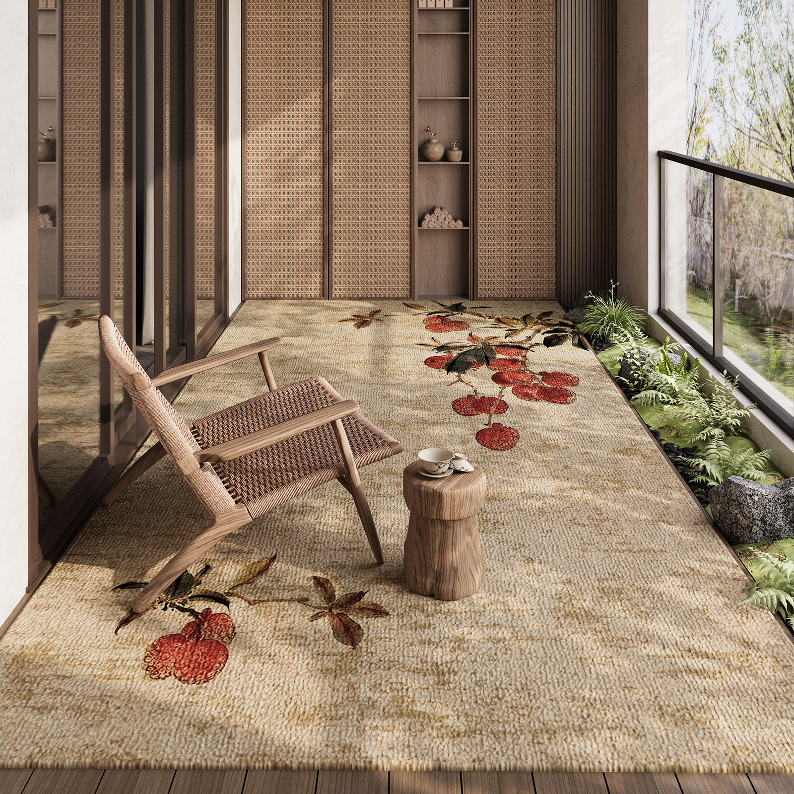 忘忧虫新中式阳台过道地垫防水防晒室外脚垫免洗防滑露台全铺地毯