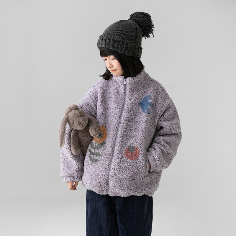 NNGZ女童手绘印花外套秋冬季柔软保暖儿童大衣B25CW0175H加绒毛绒