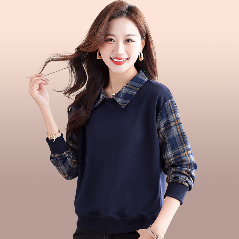 翻领女士卫衣女款春秋新款中年妈妈时尚宽松洋气减龄长袖打底上衣