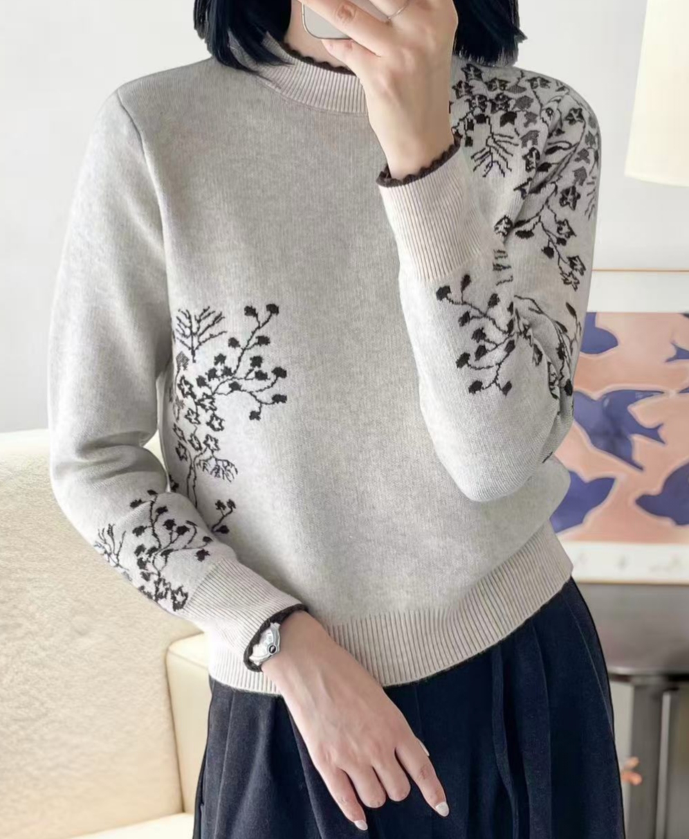 【梅花-米】2025年新款气质减龄羊毛针织衫上衣休闲洋气宽松毛衣