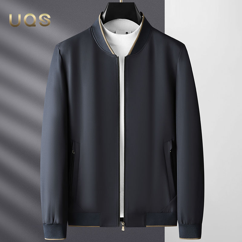 男士棒球领外套春秋新款大码宽松舒适纯色简约款休闲商务行政夹克