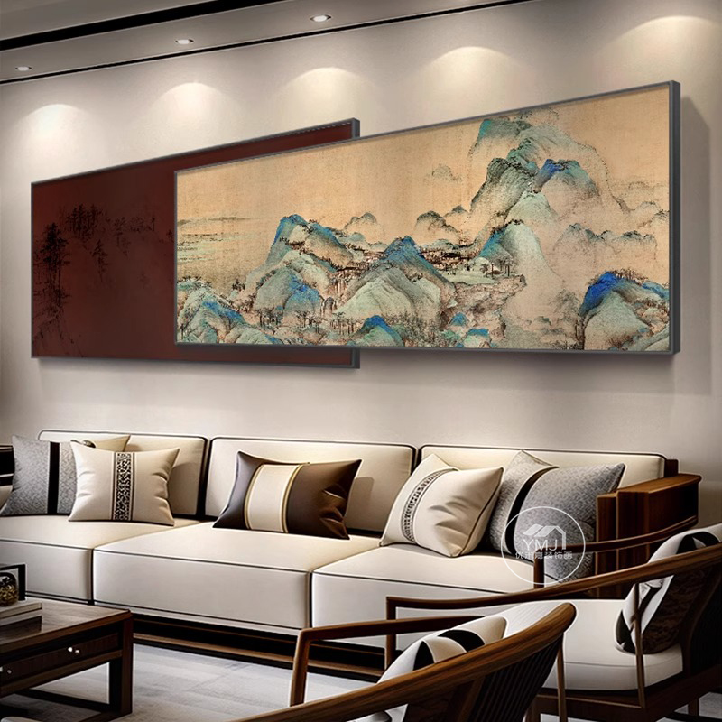 千里江山图客厅沙发背景墙挂画禅意宋代美学茶室装饰画新中式壁画