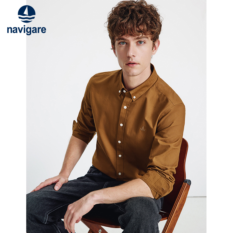 【明星同款】Navigare意大利小帆船休闲都市风长袖衬衫男纯棉牛津纺