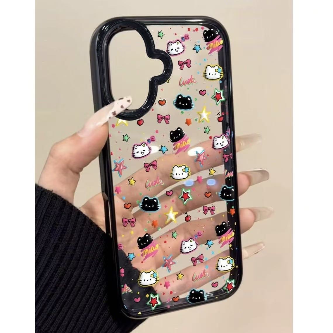 卡通炫彩猫猫适用苹果17Promax手机壳iPhone16可爱15简约14亚克力