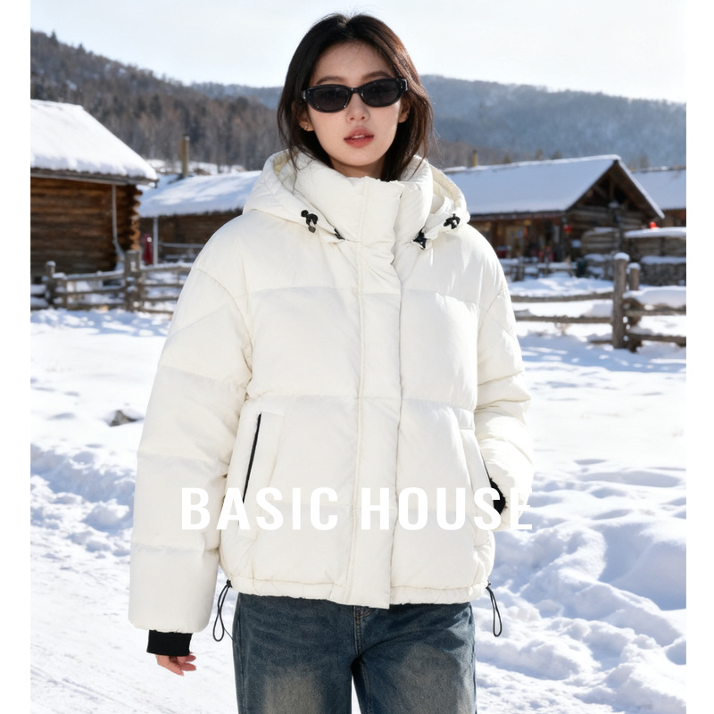 Basic House/百家好白色羽绒服小个子女冬季新款白鸭绒短款外套