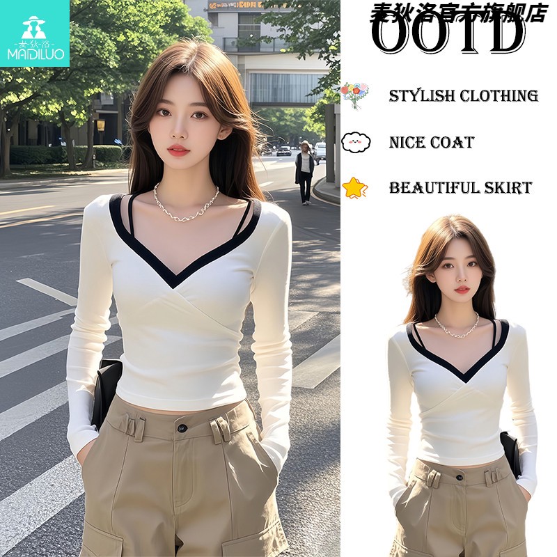 领打底衫春装2025年新款女装爆款长袖恤设计感独特别致短款上衣