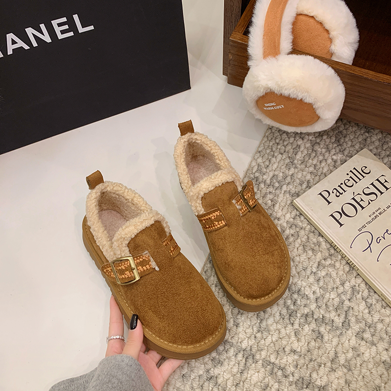 【若汐Shoes】厚底勃肯女鞋加绒保暖毛毛棉鞋冬季阔腿裤必备鞋