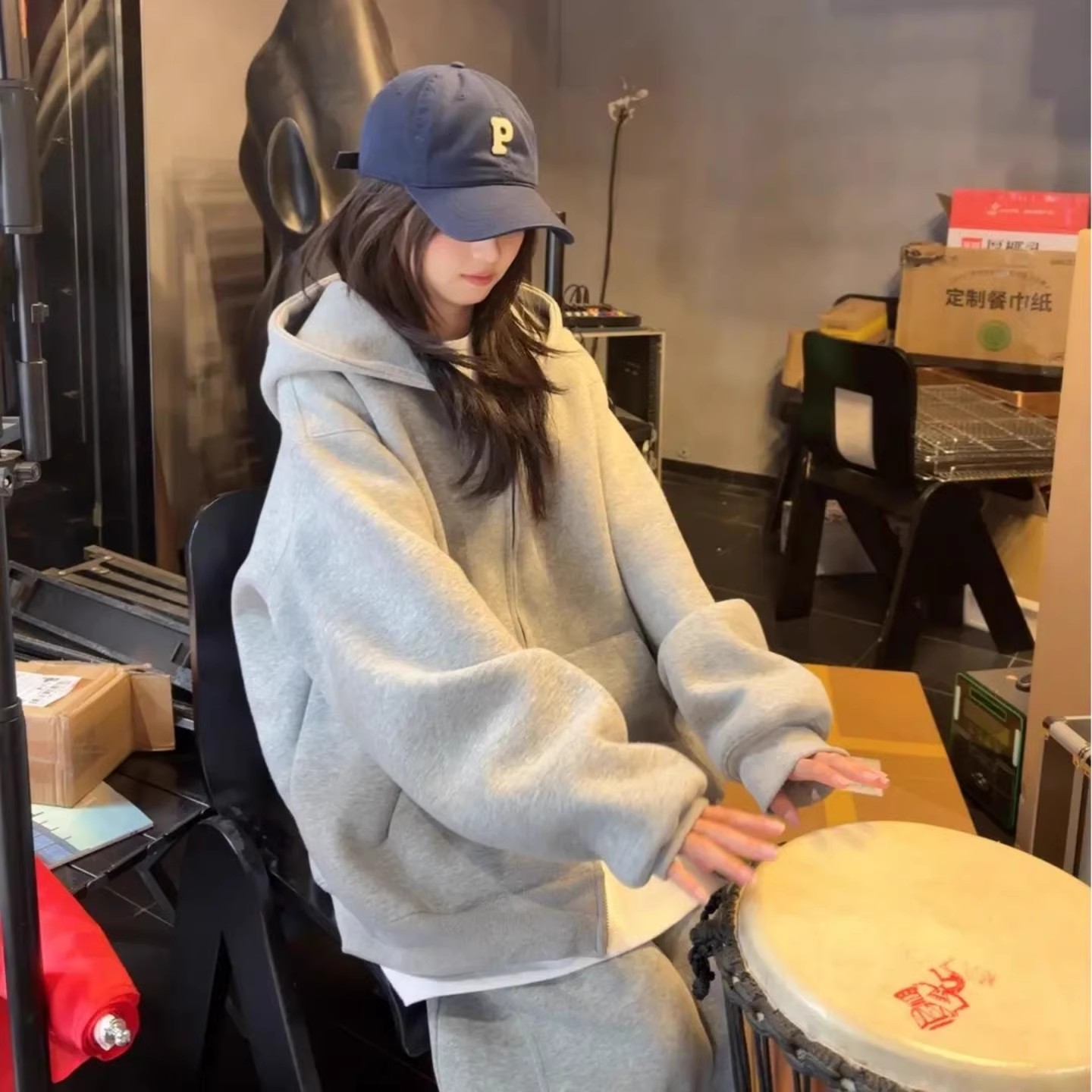 420g重磅开衫卫衣男女秋季新款美式纯色上衣潮牌休闲宽松连帽外套