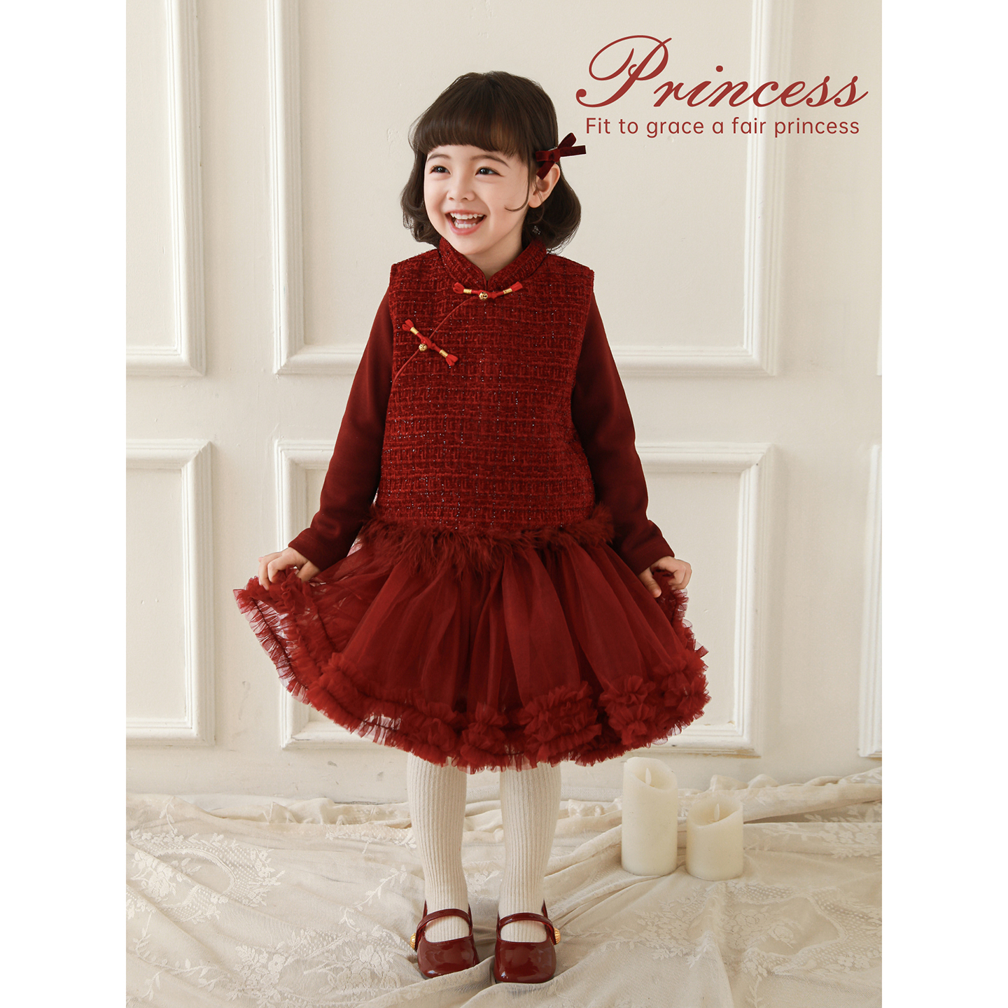 YOEHYAUL/幼悠【留洋千金】冬伍波温柔洋气红色汉服拜年服套装D4798