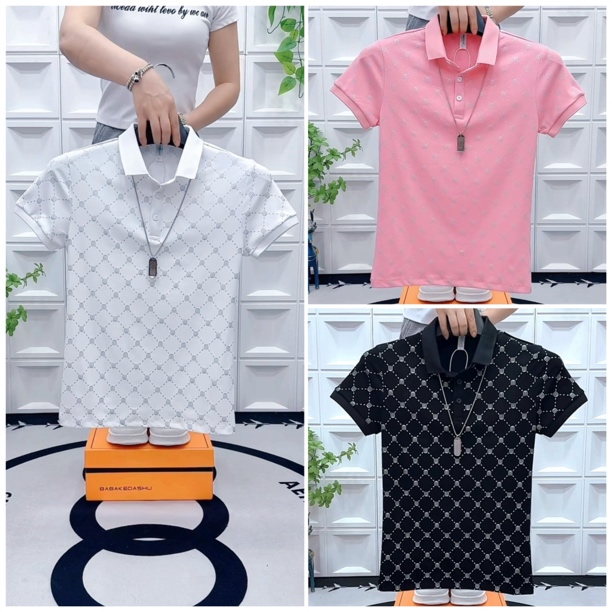 潮流休闲夏季翻领男士修身印花短袖时尚百搭短袖T恤