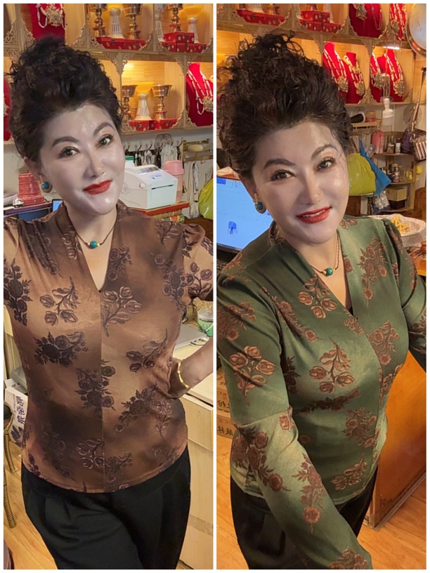 百合花新款冰丝弹性打底上衣（V领款）