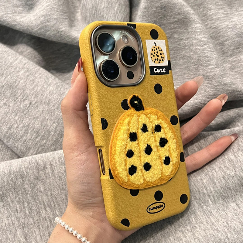 草间弥生刺绣南瓜适用iPhone16promax苹果13手机壳15金属框14/11