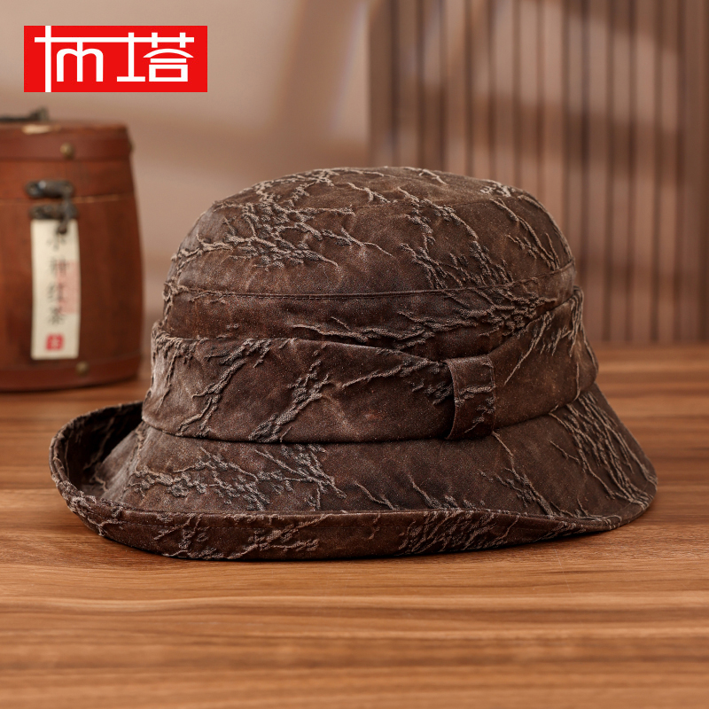 布塔老油丝香云纱桑蚕丝复古真丝赫本帽PT0794