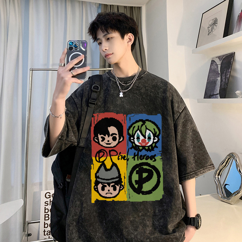 特大码300斤水洗做旧t恤男短袖百搭纯棉宽松痞帅夏季休闲上衣