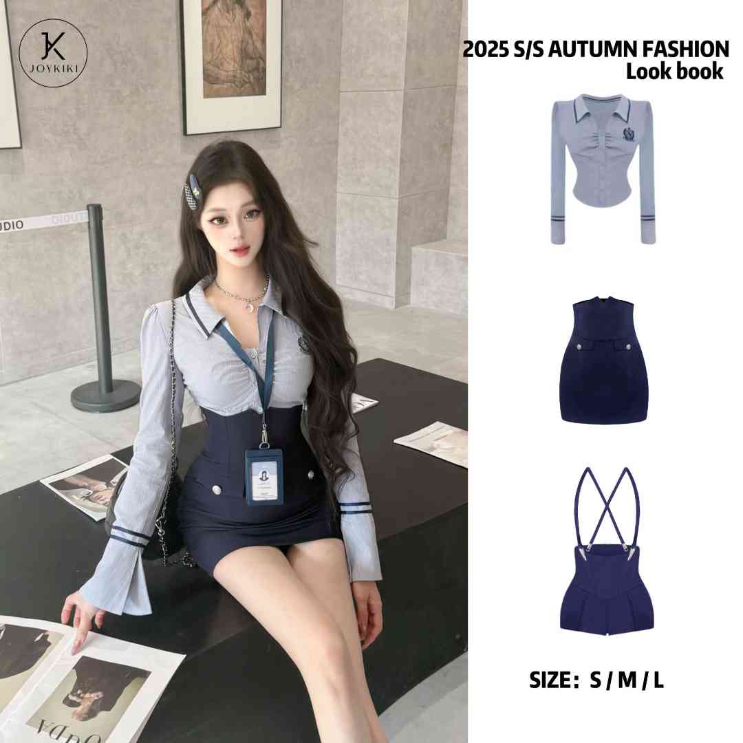 JOY KIKI鹅了么【初恋秀智】学院风显瘦收腰显瘦刺绣衬衫J25C487