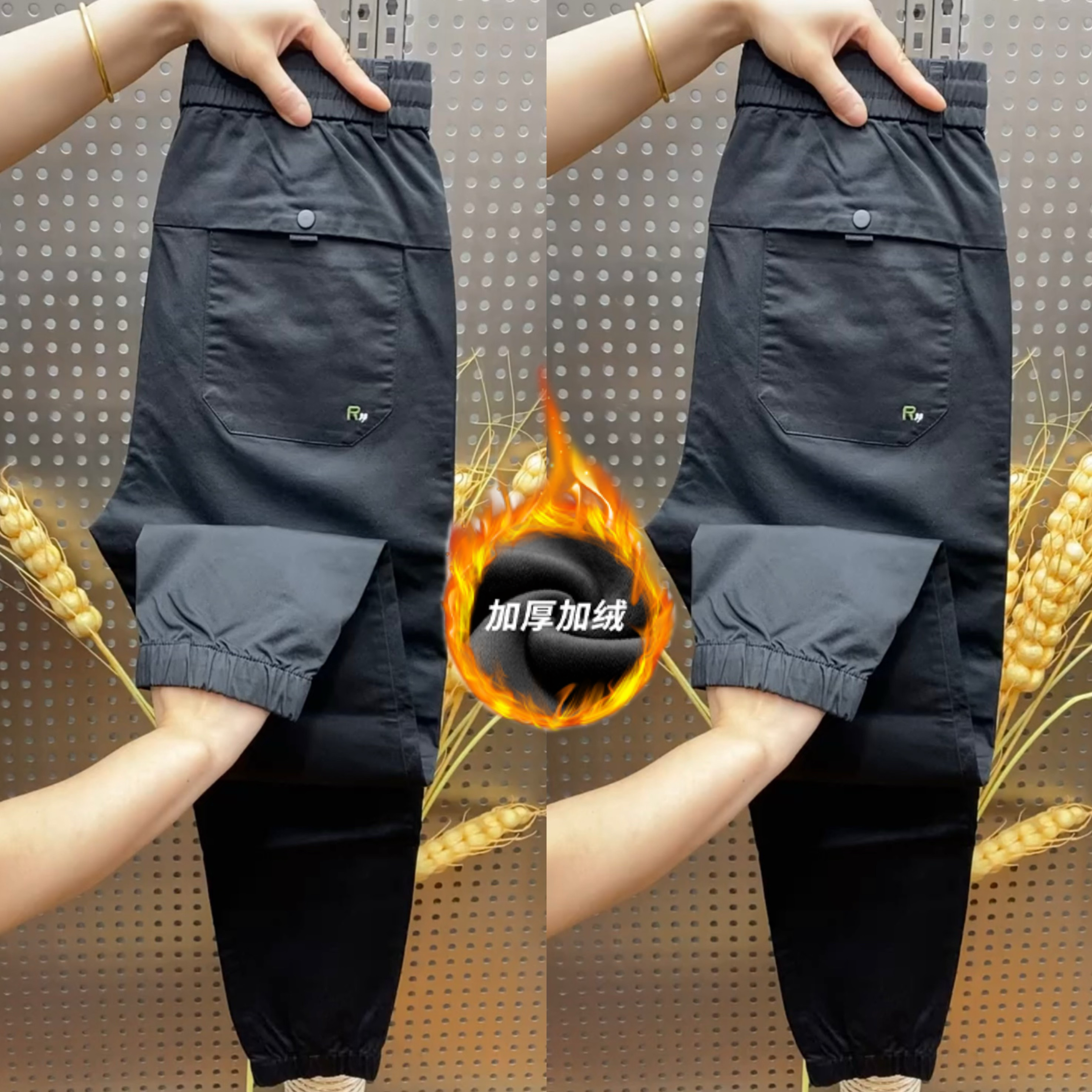 秋冬新款高档束脚休闲裤男士刺绣小脚加绒弹力宽松潮流百搭哈伦裤