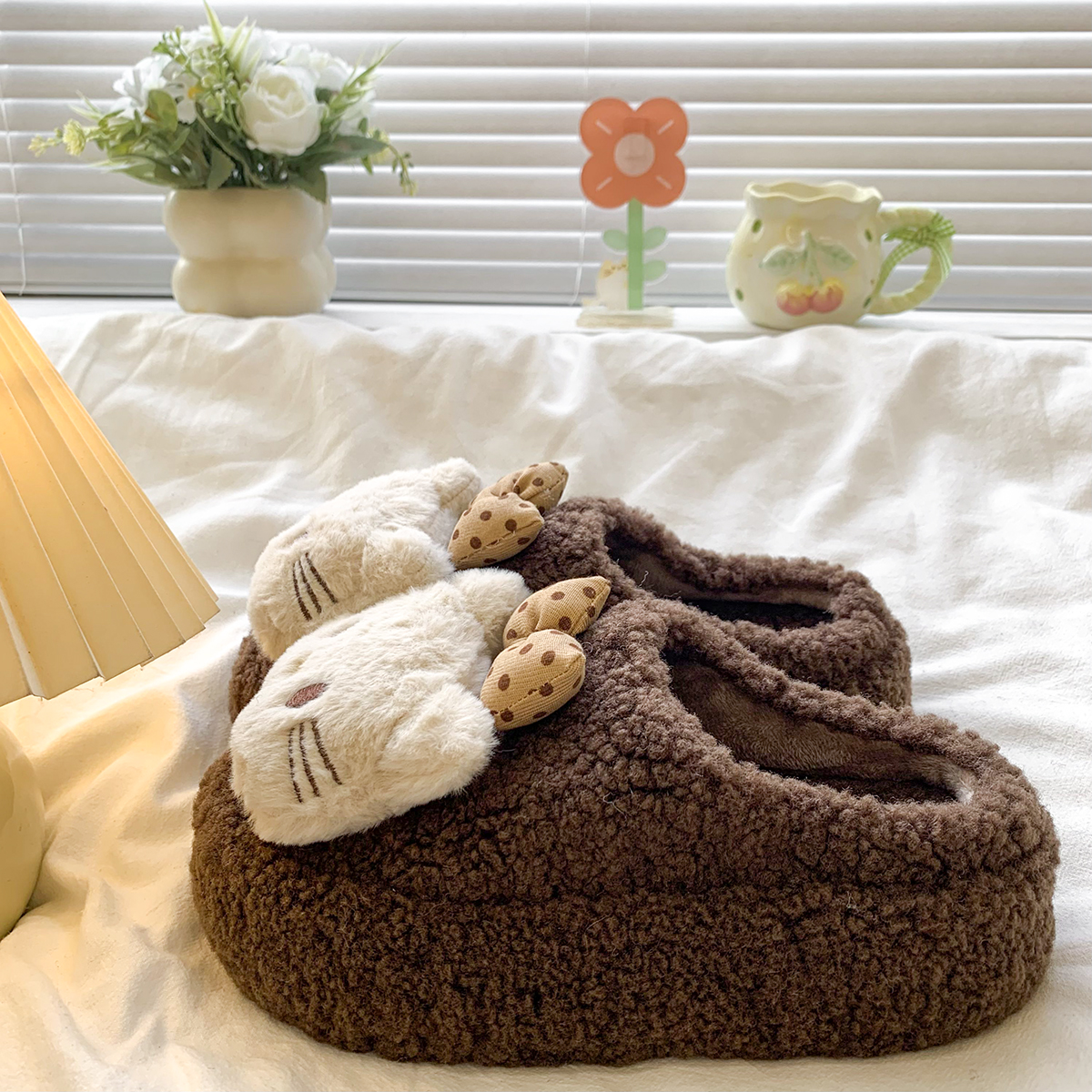 卡通玩偶包头拖鞋女外穿2025秋冬新款加绒保暖毛毛棉拖鞋厚底半拖