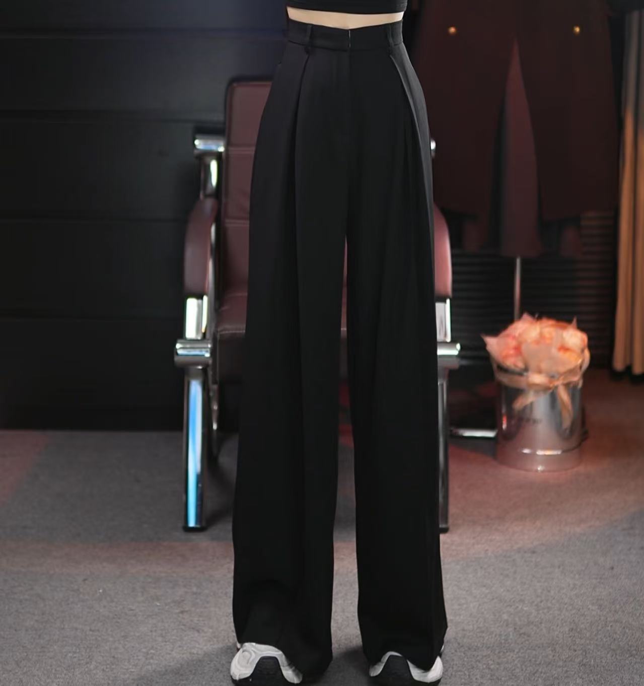 松弛感高腰阔腿西装裤女秋季新款时尚高腰显瘦百搭拖地长裤