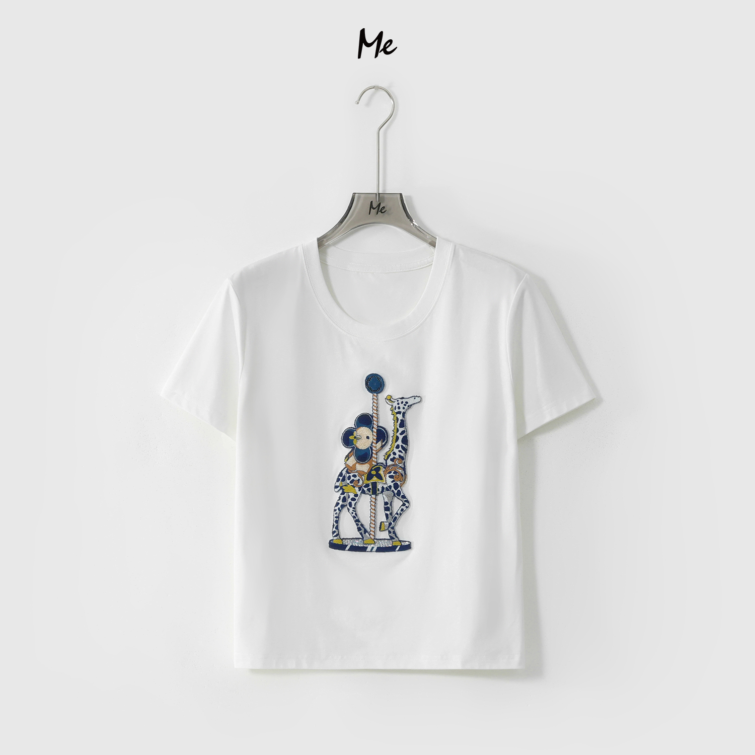 ME【驴长颈鹿T】减龄少女感透气显瘦舒适时尚百搭短袖T恤MESS5404