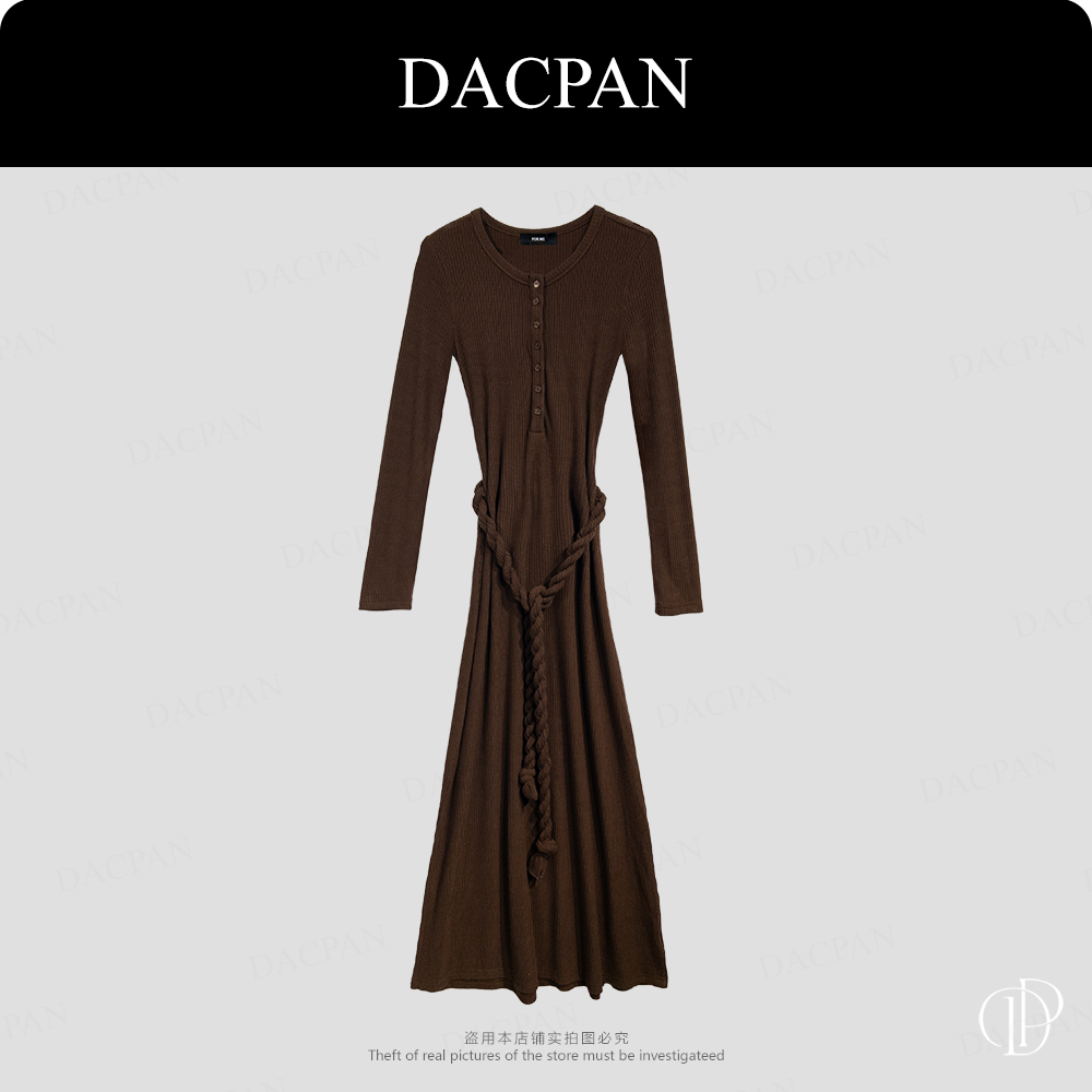 DACPAN-“麻花辫”7扣显瘦竖坑条长袖连衣裙  2025/盼·PP 5119
