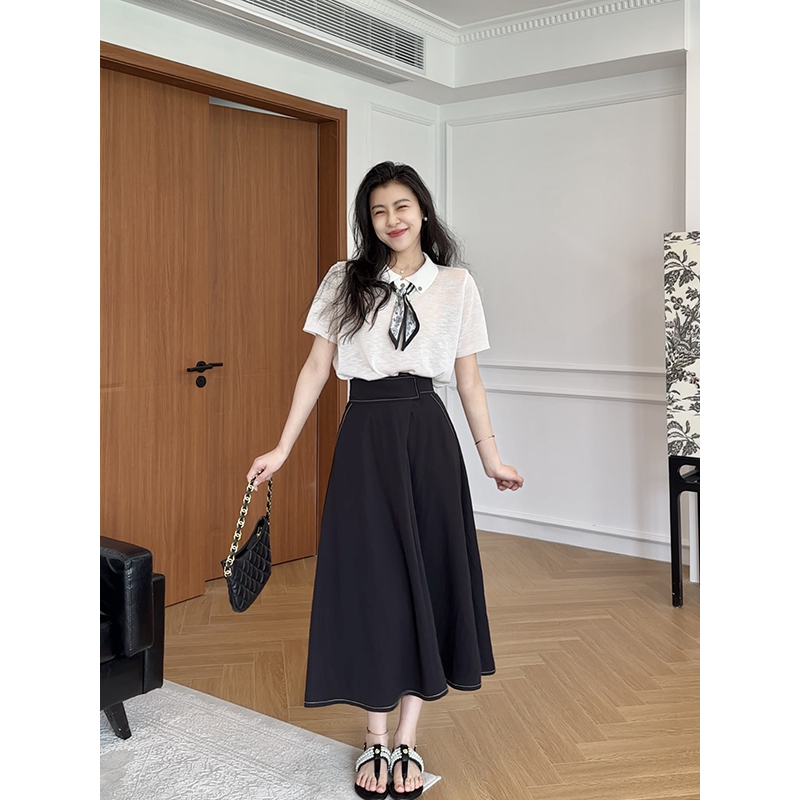 张阿星【夏日温柔】莱赛尔亚麻短袖+明线腰头高级感伞裙 W425A07822