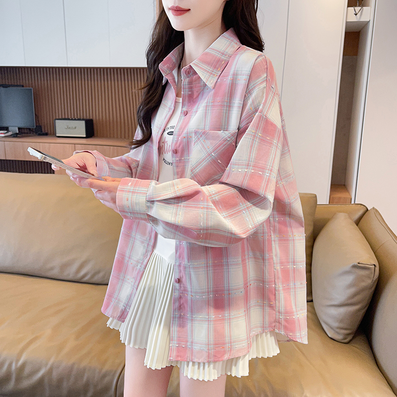 格子衬衣外套少女童春秋装2025新款初高中学生宽松休闲学院风上衣